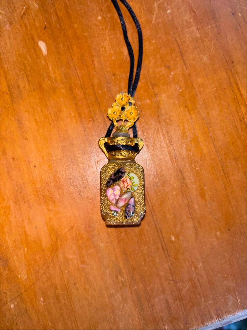 Handcrafted Gold Floral Adrian Perfume Bottle Pendant Necklace